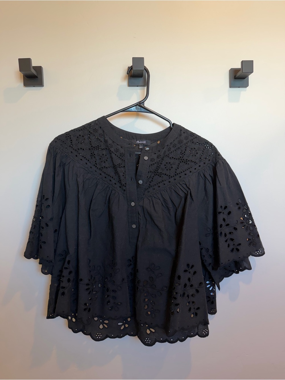 Madewell Black Eyelet Elodia Peasant Top - Picture 2 of 3